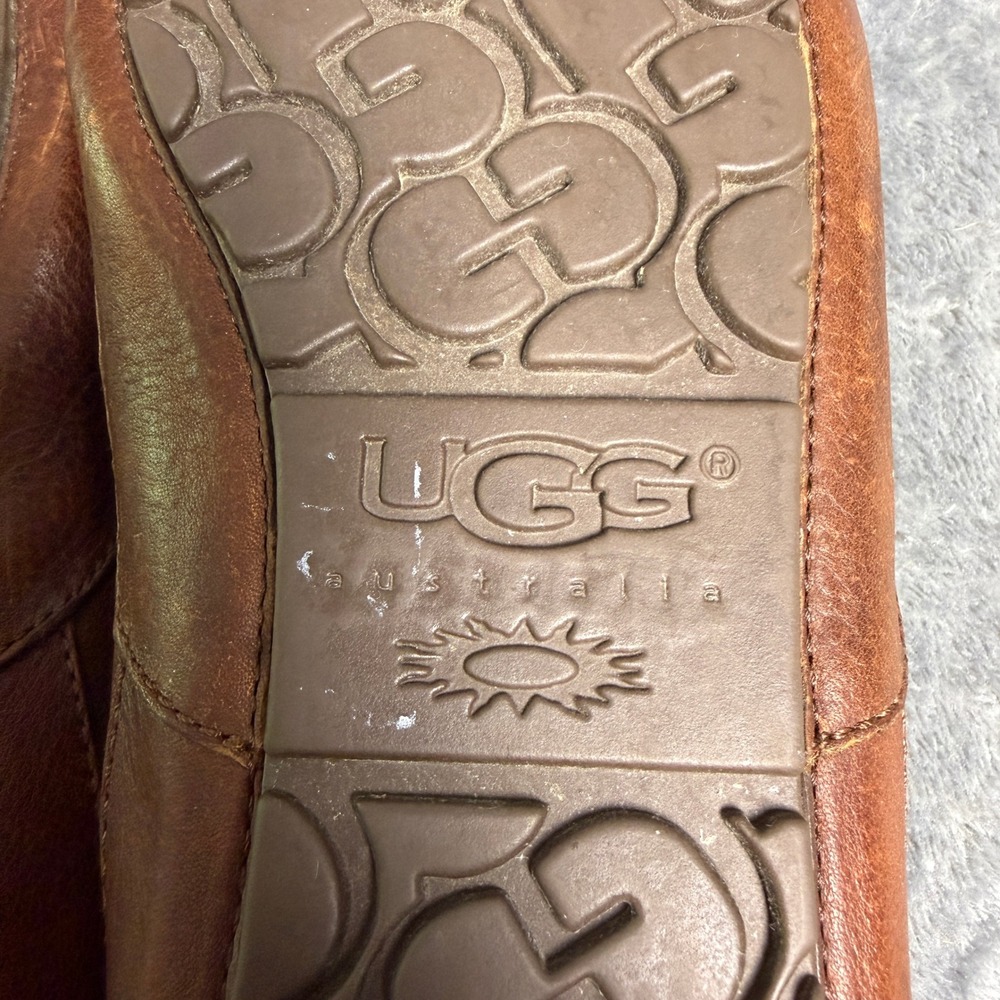 UGG Australia Mens SZ 9 Ascot Brown Leather Sheepskin Lined Slippers - Picture 10 of 10